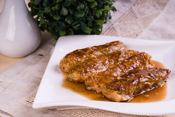 steamed tofu skin roll comes with chicken or pork or seafood with vegetables