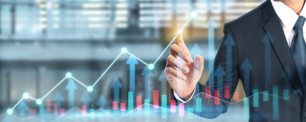 Businessman plan graph growth  increase of chart positive indicators in his business