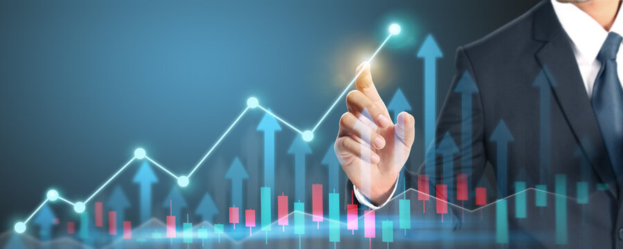 Businessman plan graph growth  increase of chart positive indicators in his business