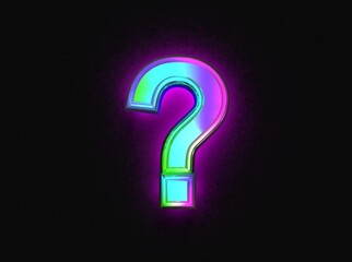 Colorful dichroic glass font - question mark isolated on dark background, 3D illustration of symbols