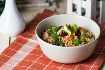 authentic delicious Japanese fried rice with steak bits