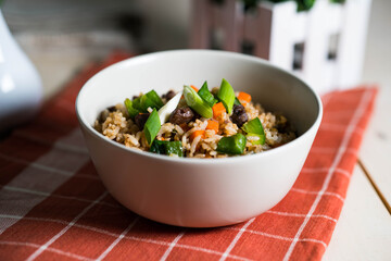 authentic delicious Japanese fried rice with steak bits
