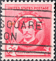 USA - Circa 1940: a postage stamp printed in the US showing a portrait of the American painter James McNeill Whistler - obrazy, fototapety, plakaty
