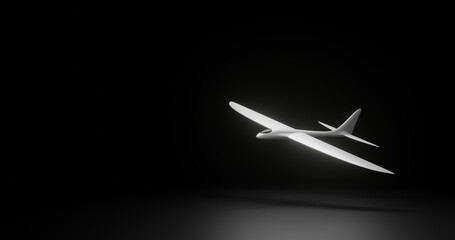 Fototapeta na wymiar Gliders Illustration at Dark Background and Spotlight. 3D Illustration of Aircraft with Empty Space for text
