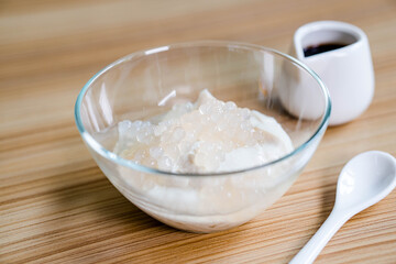 hot or cold taho with sugar syrup and tapioca pearls