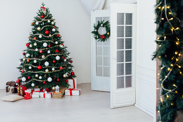 New Year's Home Christmas Tree with gift decor holiday card