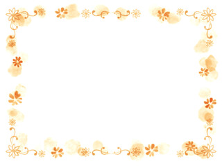 黄色とオレンジの花の手描きの春っぽいフレーム飾り枠