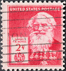 USA - Circa 1940: a postage stamp printed in the US showing a portrait of American inventor and...