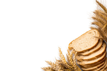 Freshly baked bread. Fresh loaf of rustic traditional bread with wheat grain ear or spike plant...