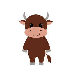 Cartoon cute bull. Vector illustration.