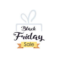 black friday sale with gift and ribbon flat style icon vector design