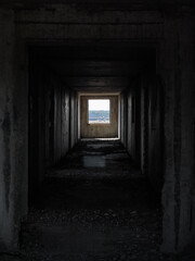 Fototapeta na wymiar Window outside from weathered abandoned floor way