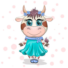 Obraz na płótnie Canvas Cute Cartoon Princess Cow on a white background