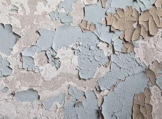 Old painted wall, peeling paint texture.
