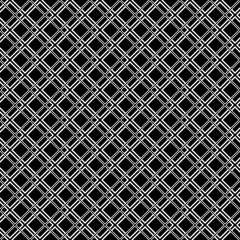 Seamless surface pattern with diamond contours ornament. White rhombuses outlines on black background. Grid motif. Grill wallpaper. Checkered image. Digital paper, print. Rhomboid grille vector.