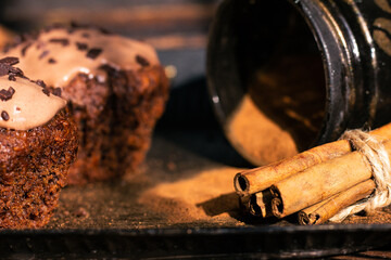 Chocolate spicy cupcakes. Christmas atmosphere