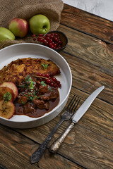 Draniki potato pancakes. The naitonal dish of Belarus, Ukraine and Russia. potato pancakes with mushrooms