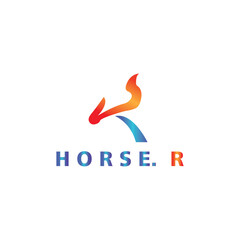 letter R, creative logo, horse illustration with color vector design template