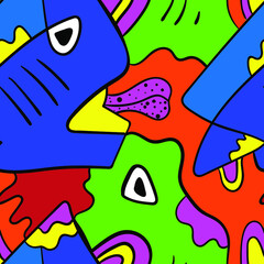 Seamless hand drawn pattern with cute strange creatures