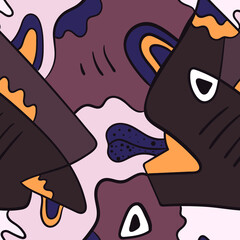 Seamless hand drawn pattern with cute strange creatures