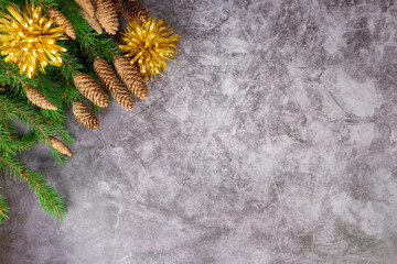 Christmas background on the gray concrete surface
