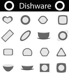 Dish and Plates Icons Set, Porcelain Dishware Vector Design, Food Service and Dinning Tableware Set on white background