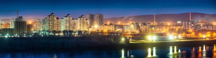 Fototapeta na wymiar Aerial city night panorama view 