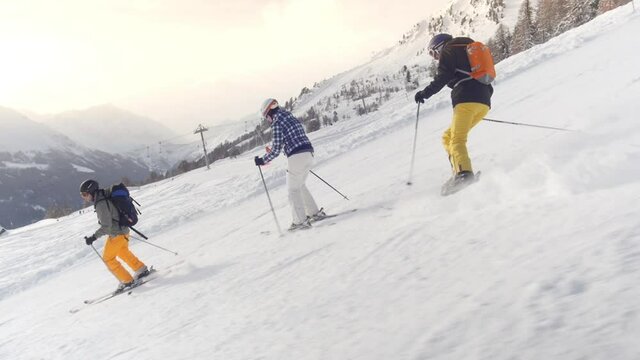 Downhill skiing. Camera tracking along fluently with skier. . High quality FullHD footage