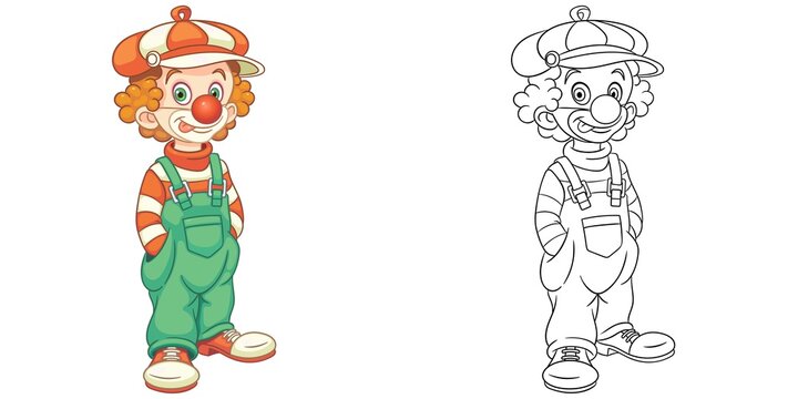 Coloring page with clown. Line art drawing for kids activity coloring book. Colorful clip art. Vector illustration.