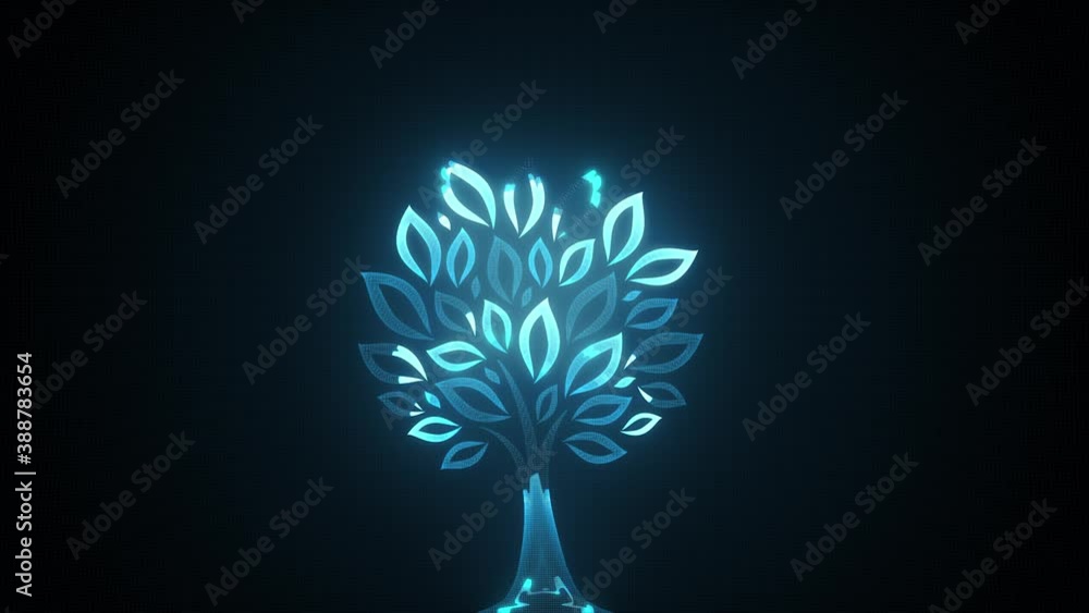 Poster abstract tree icon silhouette reveal animation/ 4k animation of an abstract minimal icon tree silhou