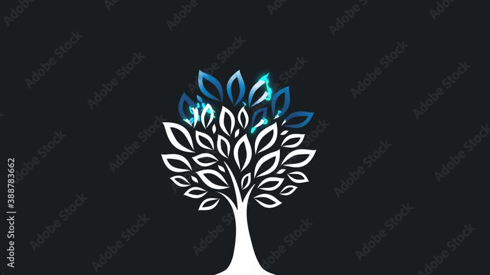 Poster abstract tree icon silhouette reveal animation/ 4k animation of an abstract minimal icon tree silhou