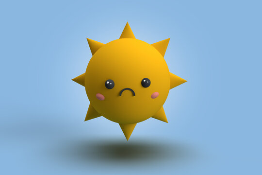 Illustration 3d d'un soleil triste. concept de la solitude, du mauvais temp, de la d&eacute;prime, d&eacute;pression, de mauvais jours, de la morosit&eacute; ambiante. 