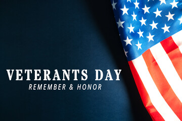 Fototapeta premium Veterans day. Honoring all who served. American flag on wooden background.