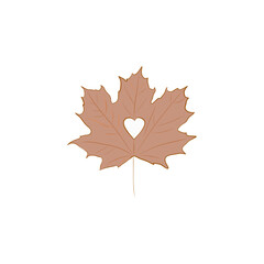 autumn sheet icon with heart, vector illustration isolated on white background