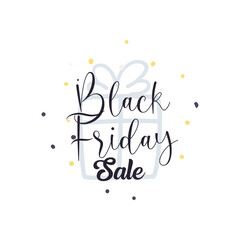 black friday sale with gift and confetti flat style icon vector design