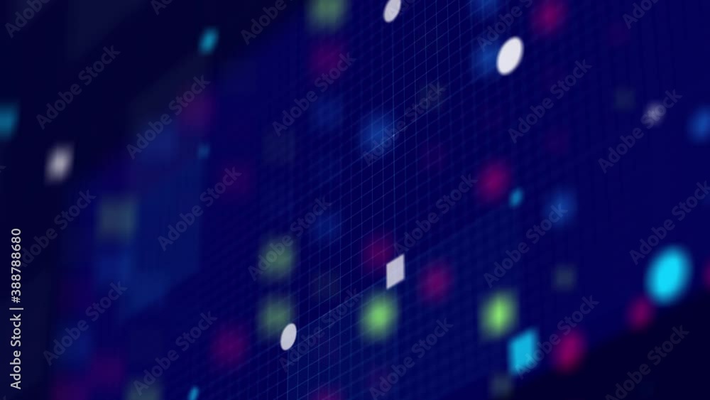 Poster 4k animated tech background made of twinkling squares and circles
