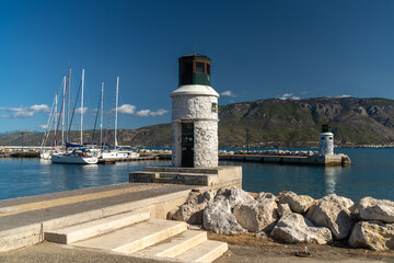 The harbor of the port city of Corithn on the Peloponese pensiula of mainland Greece