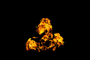 Fire flames on black background isolated. Burning gas or gasoline burns with fire and flames....