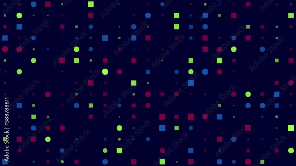 Poster 4k animated tech background made of twinkling squares and circles