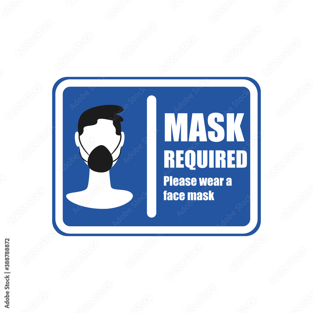 Poster mask required design man using facemask in road sign vector design