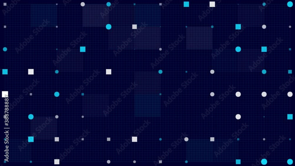 Poster 4k animated tech background made of twinkling squares and circles