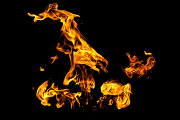 Fire flames on black background isolated. Burning gas or gasoline burns with fire and flames....