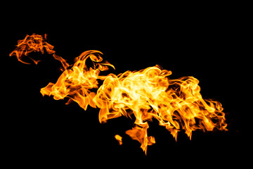 Fire flames on black background isolated. Burning gas or gasoline burns with fire and flames....