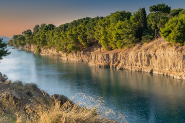 The stunning Corinth Canal connecting the Gulf of Corinth in the Ionian Sea with the Saronic Gulf...