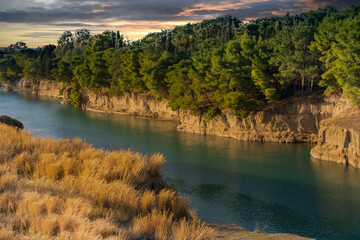 The stunning Corinth Canal connecting the Gulf of Corinth in the Ionian Sea with the Saronic Gulf in the Aegean Sea.