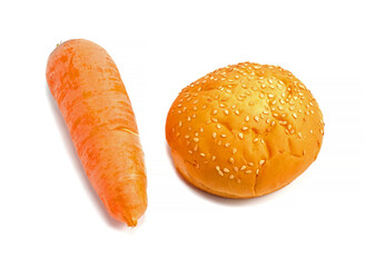 hamburger bun and carrot
