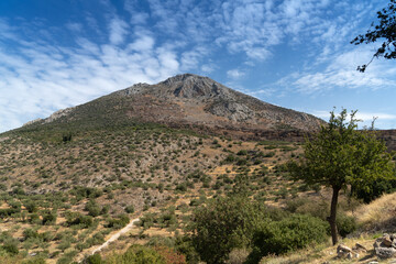 Imposing ruins of Mycenae, an archaeological site near Mykines in Argolis, north-eastern Peloponnese, Greece.