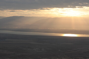 Sunrise hike to the old ruins of the archeological site of Masada in Israel, Middle East