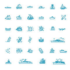 Ships - set of modern vector plain line design icons and pictograms