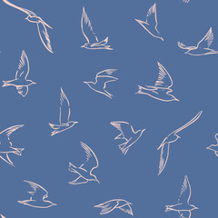 Seamless pattern with sea gulls. Vector illustration.